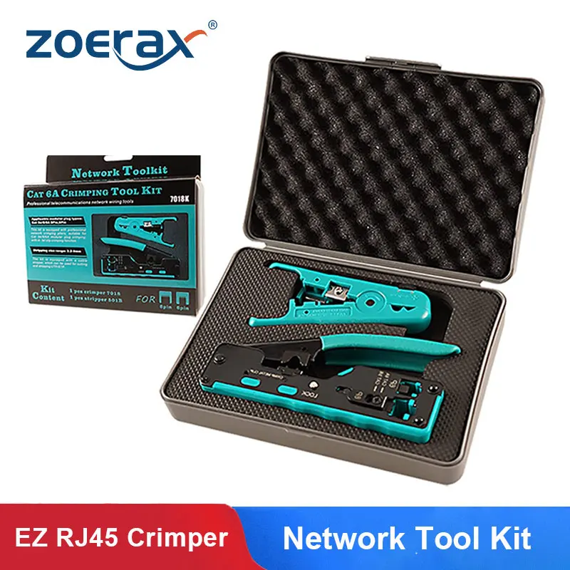 

ZoeRax RJ45 Pass Through Crimp Tool Kit Ethernet Crimper Cat5 Cat5e Cat6 Cat6A Cat7 Crimping Tool Kit RJ45 RJ11 Wire Stripper