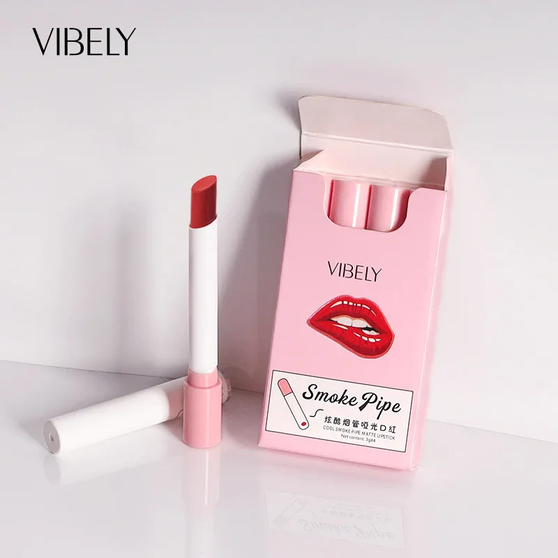4Pcs/set Cigarette Shape Smoke Tube Lipstick Matte Waterproof Long-lasting Nonstick Cup Velvet Red Sexy Lip Tint Cosmetics Set |