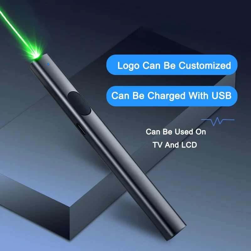 

Green Light Laser Pointer Metal Black Finish Presenter Multi-Function Coach Sandbox USB Charging Light Indicator Long Range