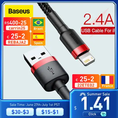 USB-кабель Baseus 2,4 А для быстрой зарядки iPhone 12 11 Pro Max Xs Xr X 8 Plus, кабель для iPhone 7 SE ipad air mini 4, зарядный кабель