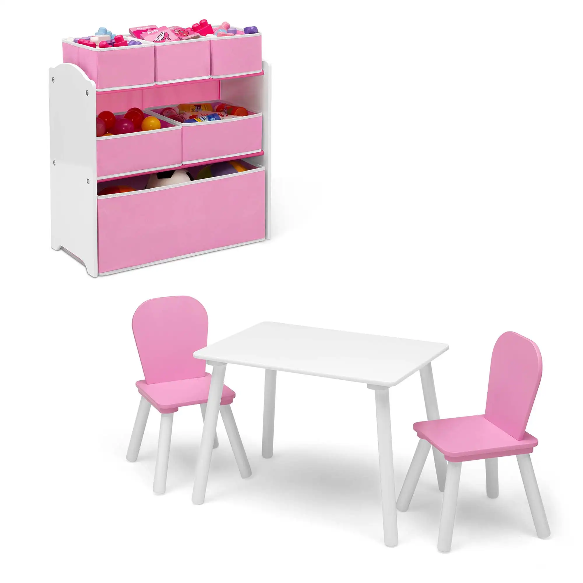 

4-Piece Toddler Playroom Set – Includes Play Table and Toy Organizer