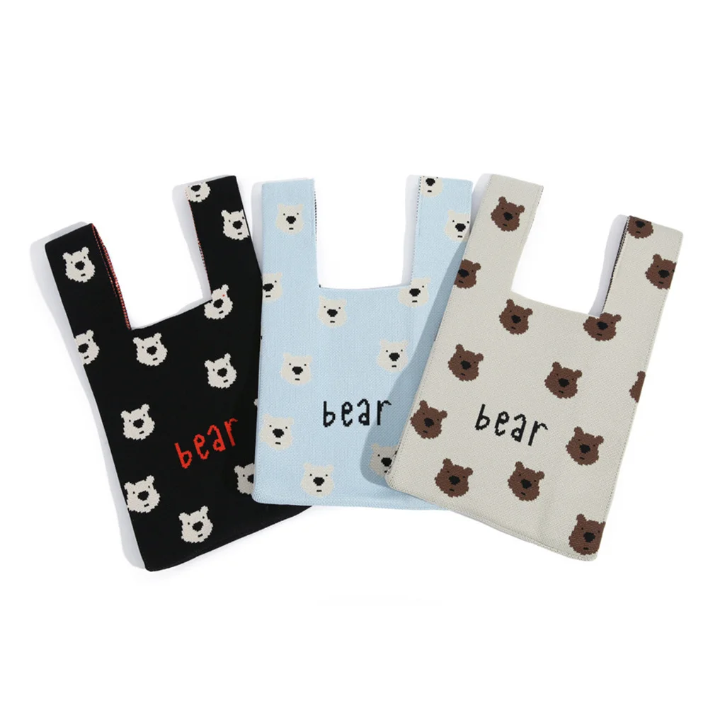 Вязаная сумка с милым медведем Женская сумочка оригинальный дизайн большая