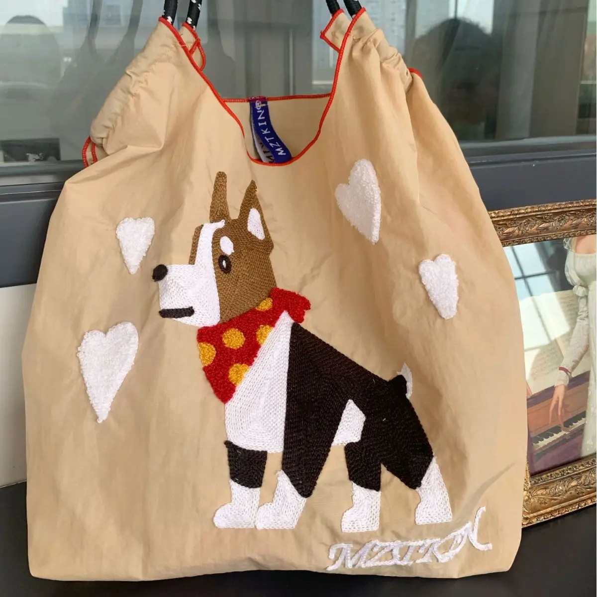 Cute Dog Embroidery Designer Bags for Women Nylon Eco Bag Handbags and Purses Large Shopper Tote Bags Animal Shoulder Bag New