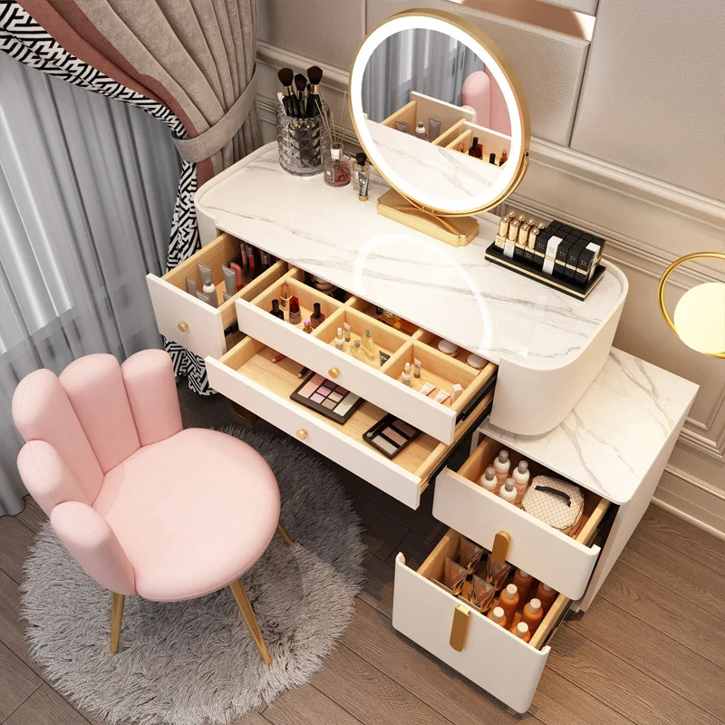 

80/100 cm Brown Glass Dressing Table Modern Slate Dressing Table With Mirror Storage Cabinet For Women Small Apartment Makeup
