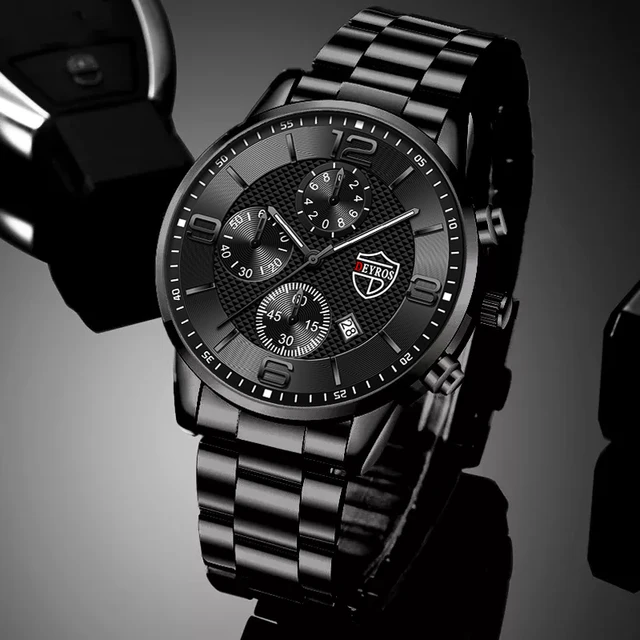 Luxury Mens Sports Casual Watches For Men Fashion Stainless Steel Calendar Quartz WristWatch Man Date Leather Luminous Clock 1