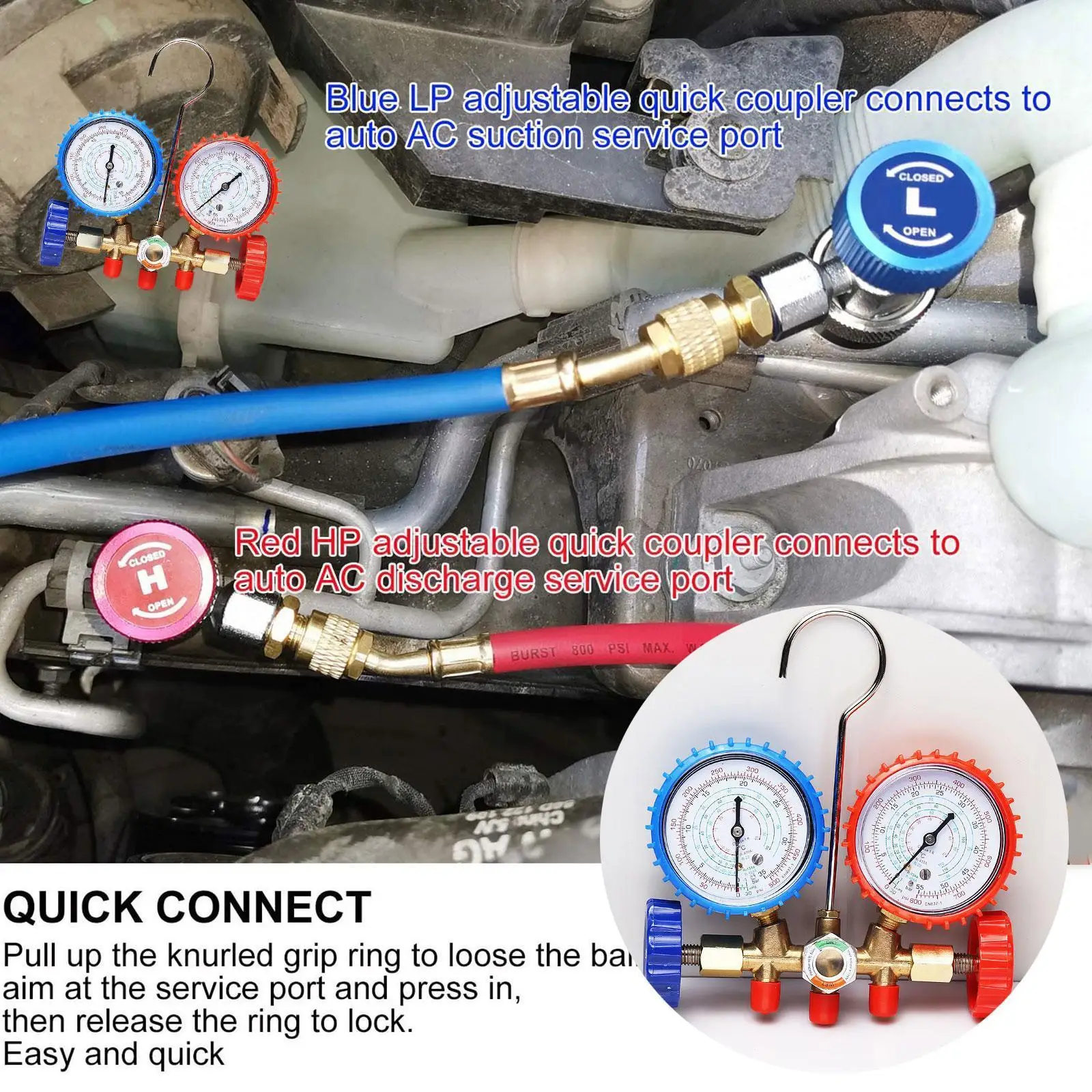 

R134A R12 R22 R502 R134A Refrigerant Manifold Gauge Hose Condition Tools And With Conditioning Hook Refrigeration Air Air S M4A5