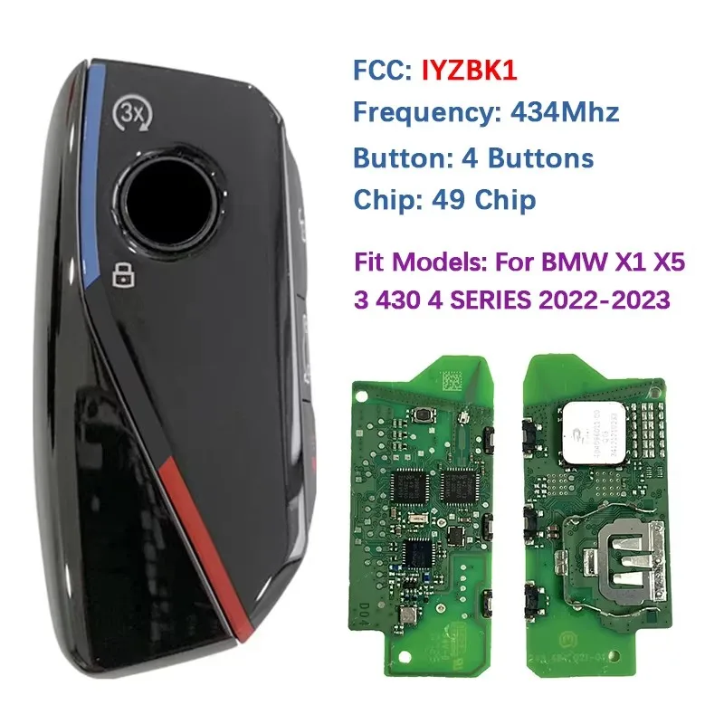 Фото Сменный 4-кнопочный смарт-ключ KEYECU, FCC IYZBK1 2701A-BK1, 434 МГц, чип 49, для BMW X1 X2 5 7 Series U Model BDC2 BDC3 2022 №2