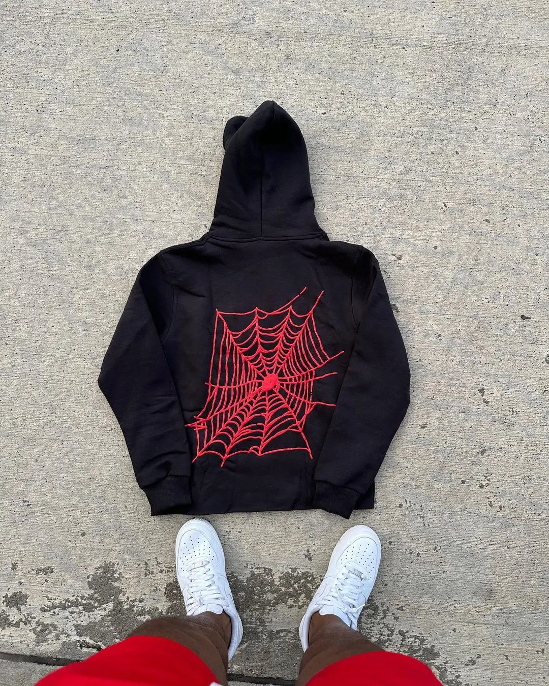 Y2K whole network debut black casual loose inspirational slogan hoodie student couple spider web print top, clothing wholesale