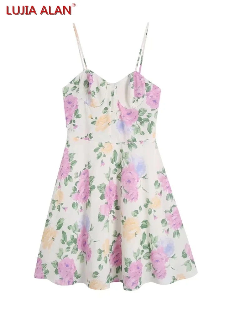 

Женское летнее Мини-Платье на бретельках с цветочным принтом