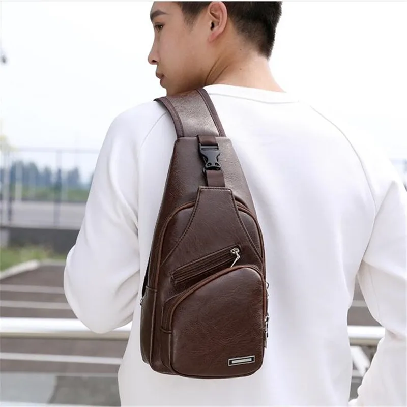 

Male Shoulder Bag USB Charging Crossbody Chest Bag For Men Anti Theft Chest Waist Pack Trip Messenger Bags Single Strap Back Bag