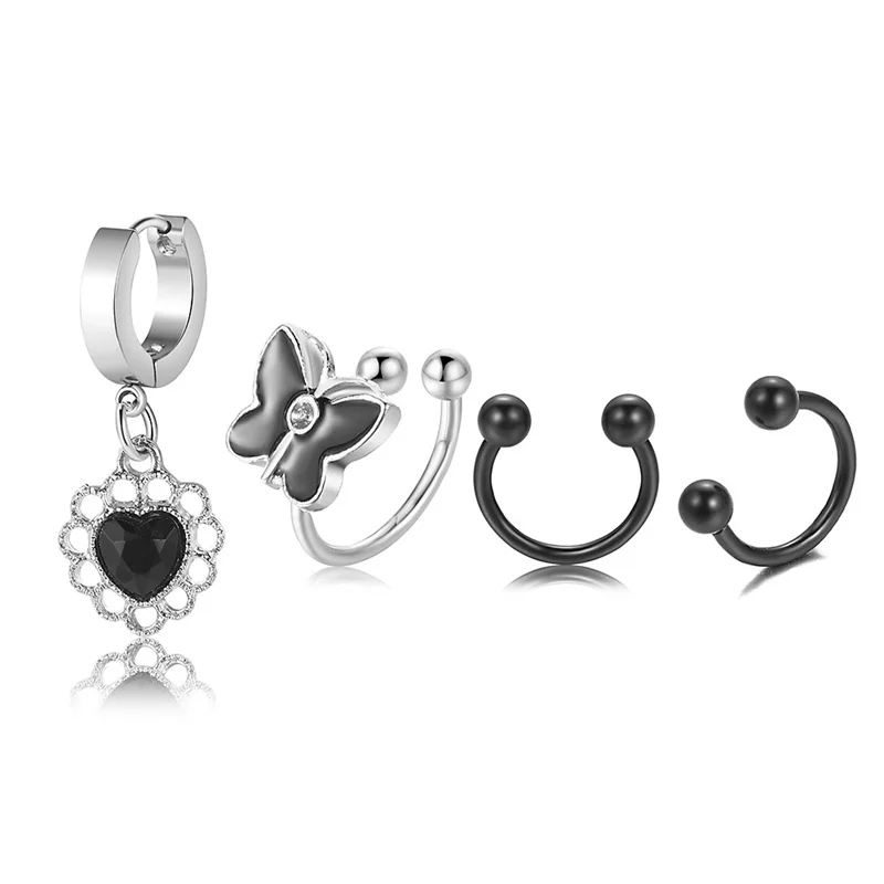 

PTQASP Vintage Black Butterfly Heart Earrings Set For Women Boho Rose Crystal Earrings Metal Pearl Leaves Drop Trendy Jewelry