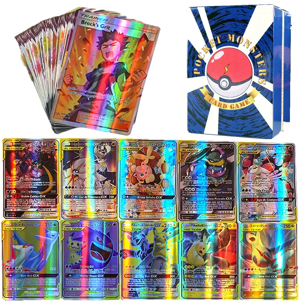

Карты Pokemon 100 VMAX 200 GX блестящие карты, лидер продаж, бирка для английских игр, коллекционные карты 60-300 шт. MEGA, детские игрушки
