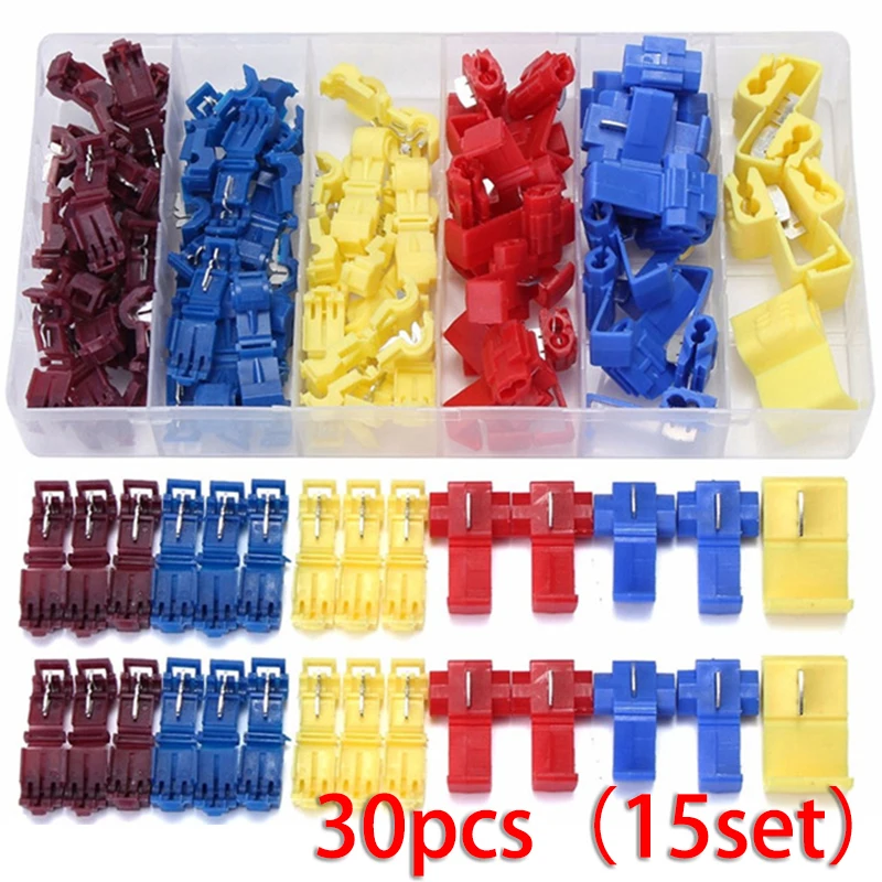 

Crimp Connector T-Tap 15 Set 30Pcs Accessories Ant Clips Attachment Electrical Quick Splice Convenient Durable