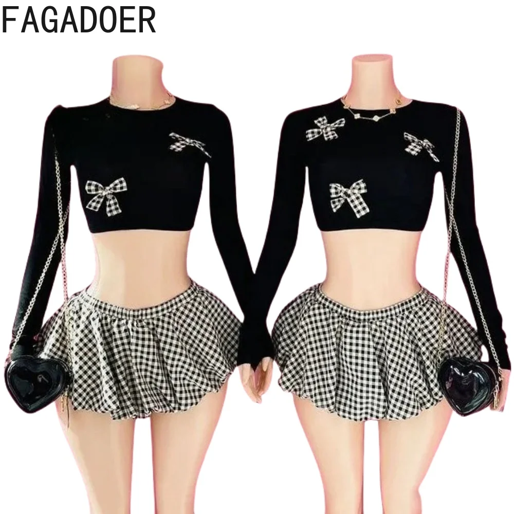 FAGADOER Sweet 2-х предметных комплектов женской одежды с длинными рукавами и бантом в