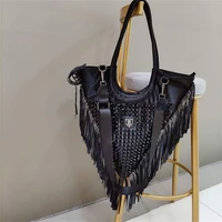 european and american street fashion shoulder bag personalized rivet tassel messenger bag triangle fashion shoulder bag