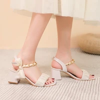 beige peep toe buckle office shoes elegant square heel non slip comfor luxury designer shoes fashion shallow light women sandals