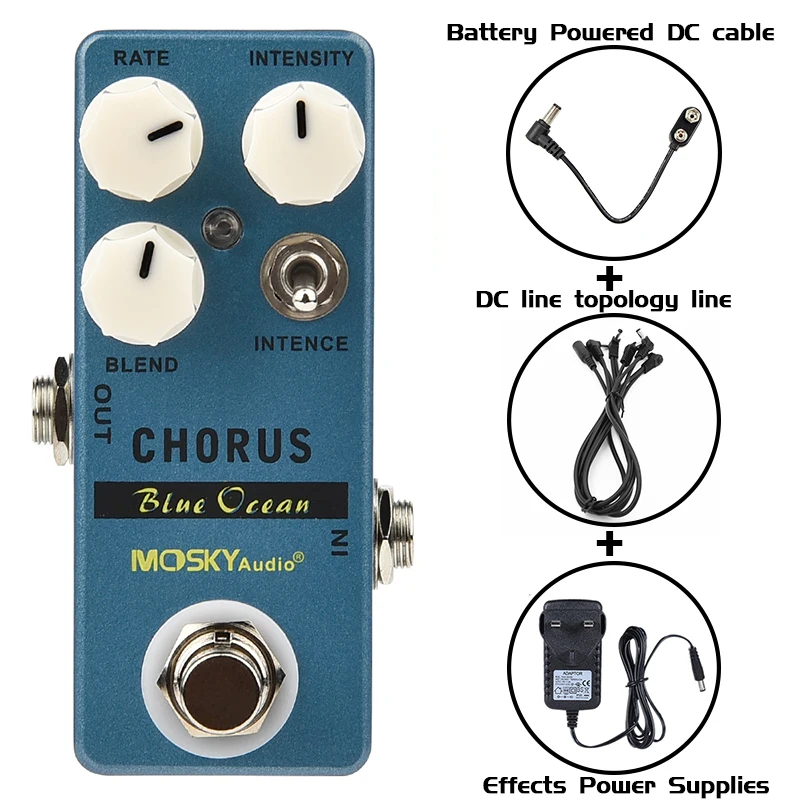 

Moskyaudio Blue Ocean Portable Guitar Effect Pedal Distortion Overdrive True Bypass Metal Shell Chorus Bass Effect Footswitch