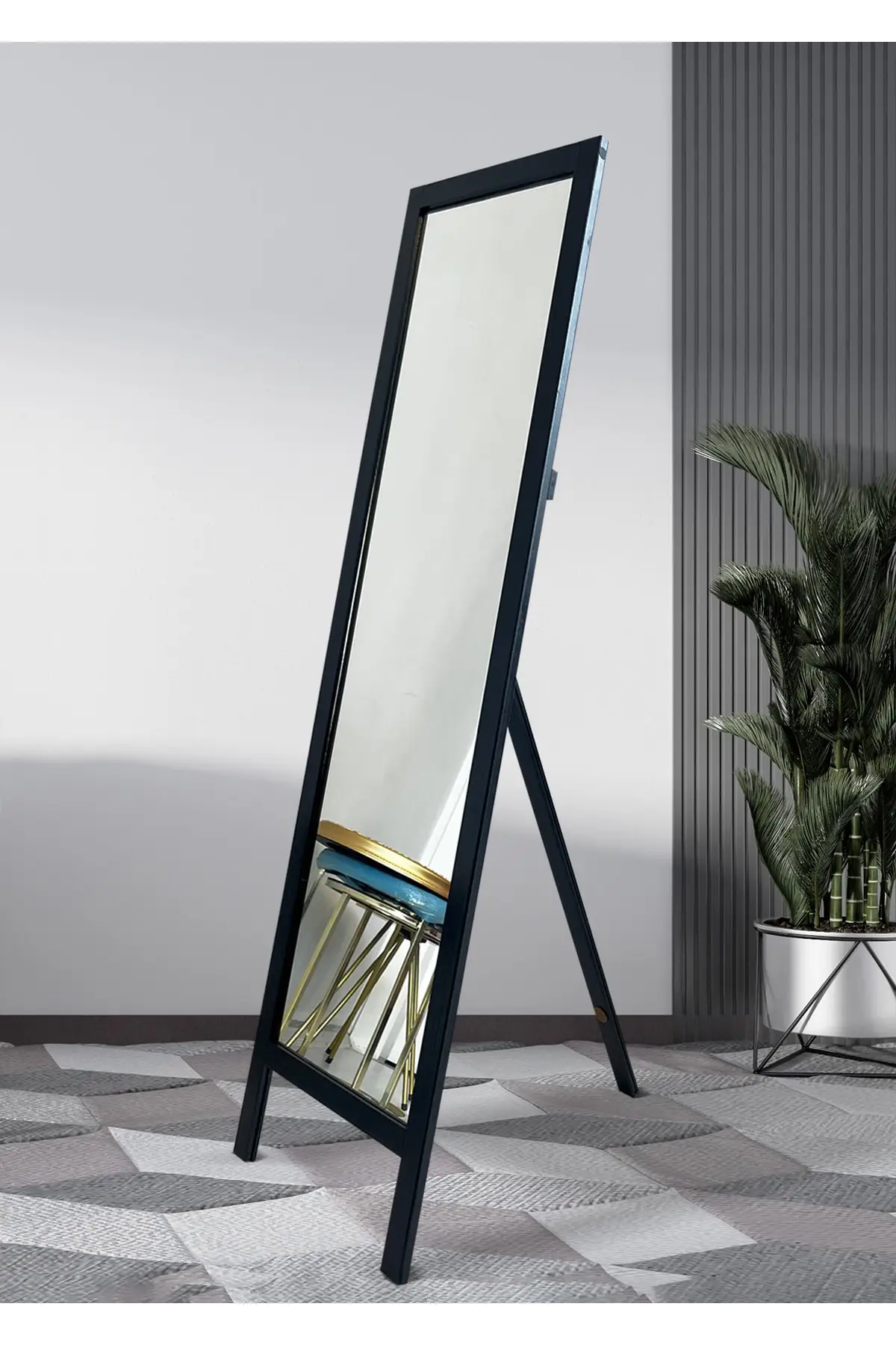 

Black Natural Wooden Footed Full Length Mirror145x40cm