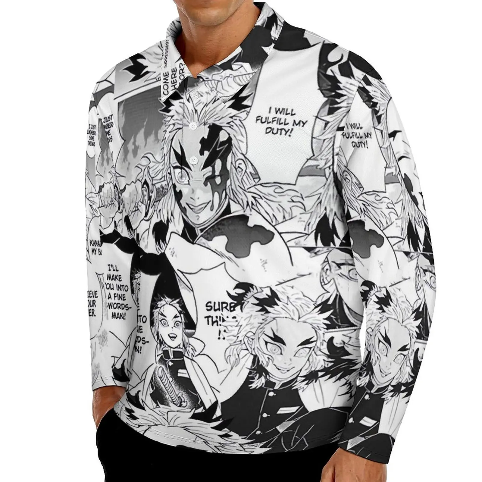 

Demon Slayer Rengoku Polo Shirts Daily Funny Anime Casual Shirt Long Sleeve Turn Down Collar Cool Graphic Oversize T-Shirts