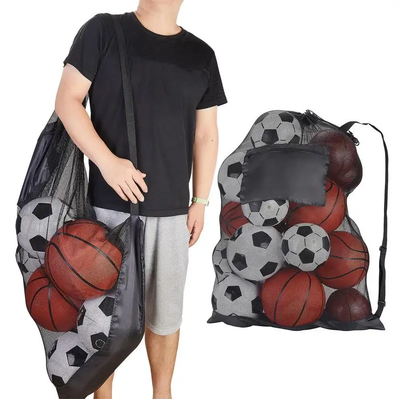 

Large Mesh Basketball Bag Capacity Organizer with Drawstring Adjustable Shoulder Strap Bags for Baseball Football Volleyball