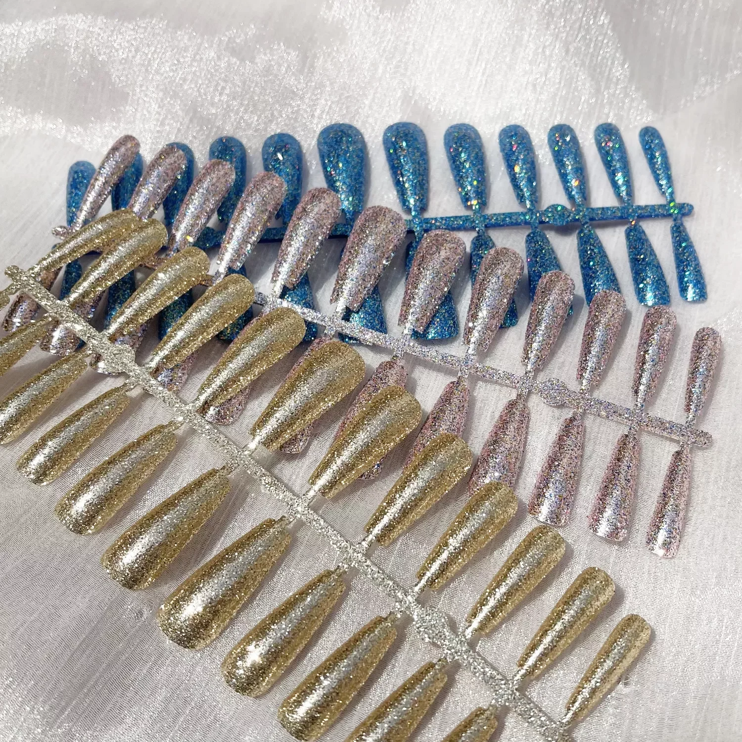 

Outlet Super Long Coffin Nails Girl Ballet False Nails Finished Nail Art Solid Color Glitter Shiny Blingbling Fake Nails
