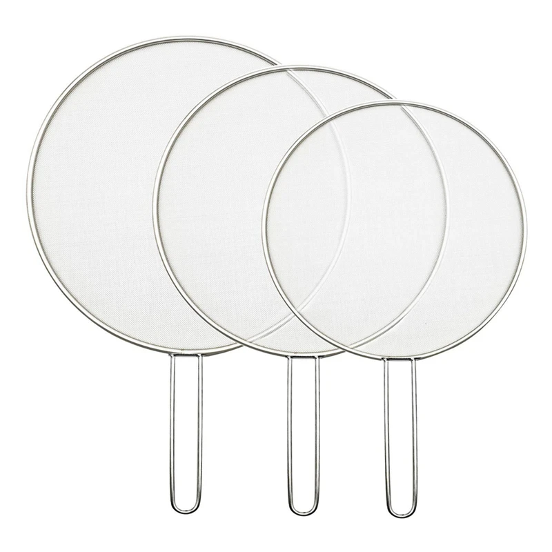 

3PCS Splatter Screen Mesh Pot Lid Cover Silver Oil Frying Pan Lid Cooking Tools 25/29/33Cm