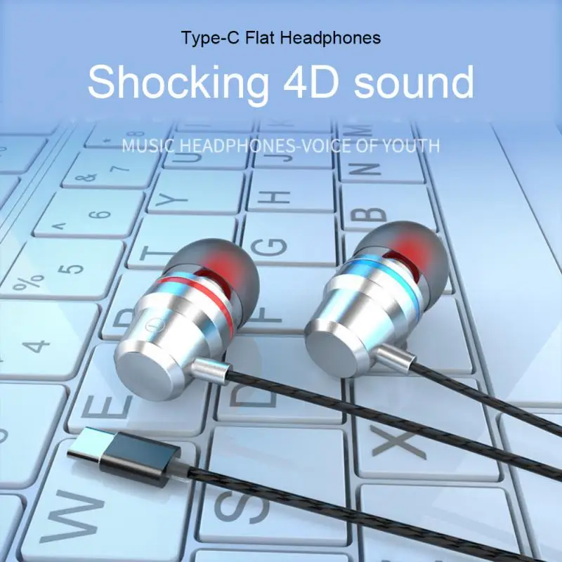 

Type C Earphones In-Ear Earbuds Universal 1.2 M Bass Stereo Wired Headphones For Phone Gaming Headset For Samsung Xiaomi
