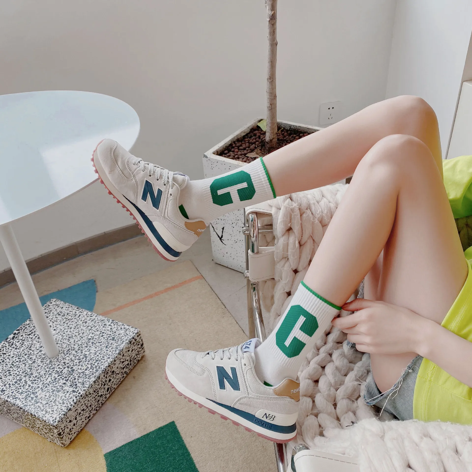 Fashion Casual Plaid Stripe Sports Cotton Socks for Women 10 Pairs New 2023 Neutral Unisex Letter Blue Green Cotton Girls Socks