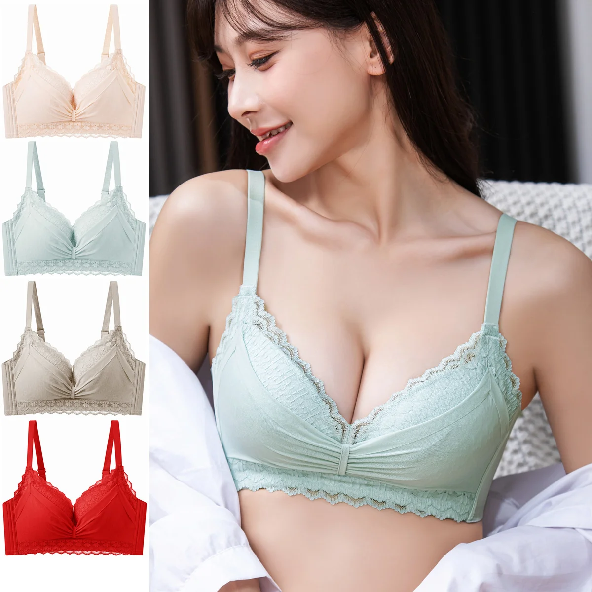 

Новая утолщенная чашка для хлеба 5 см с небольшой грудью, собранная для демонстрации большого бюстгальтера без оправы, кружевной регулируем...