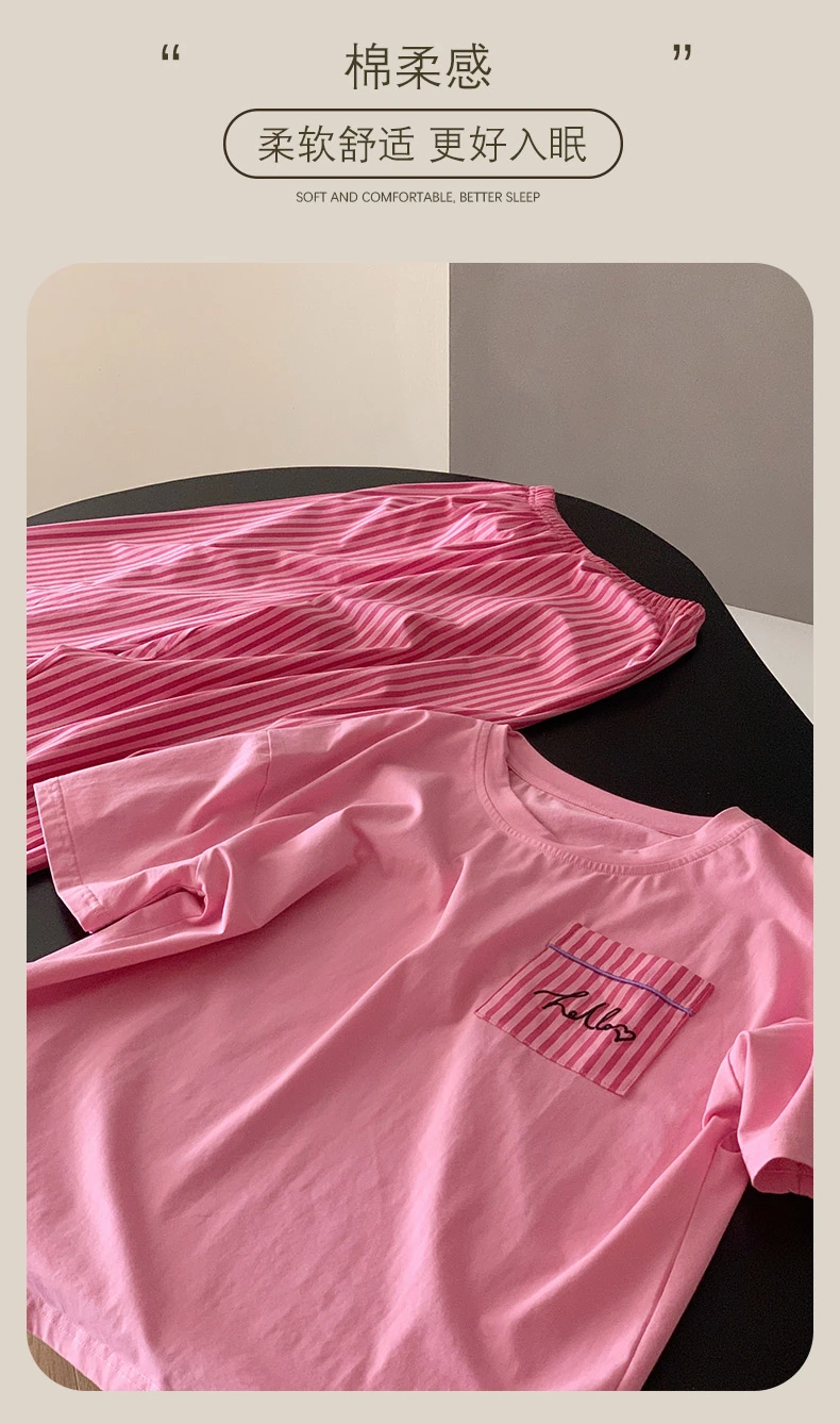 Новинка Хлопковая женская пижама одежда для сна с принтом в полоску комплекты