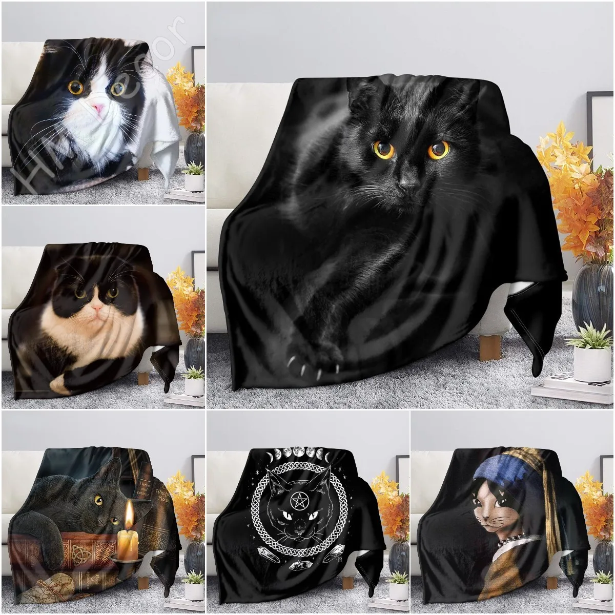 

Black Cat 3D Print Velvet Plush Throw Fleece Blankets Bedspread Sherpa Blanket Sofa Bed Couch Quilt Cover for Adults Teens Kids