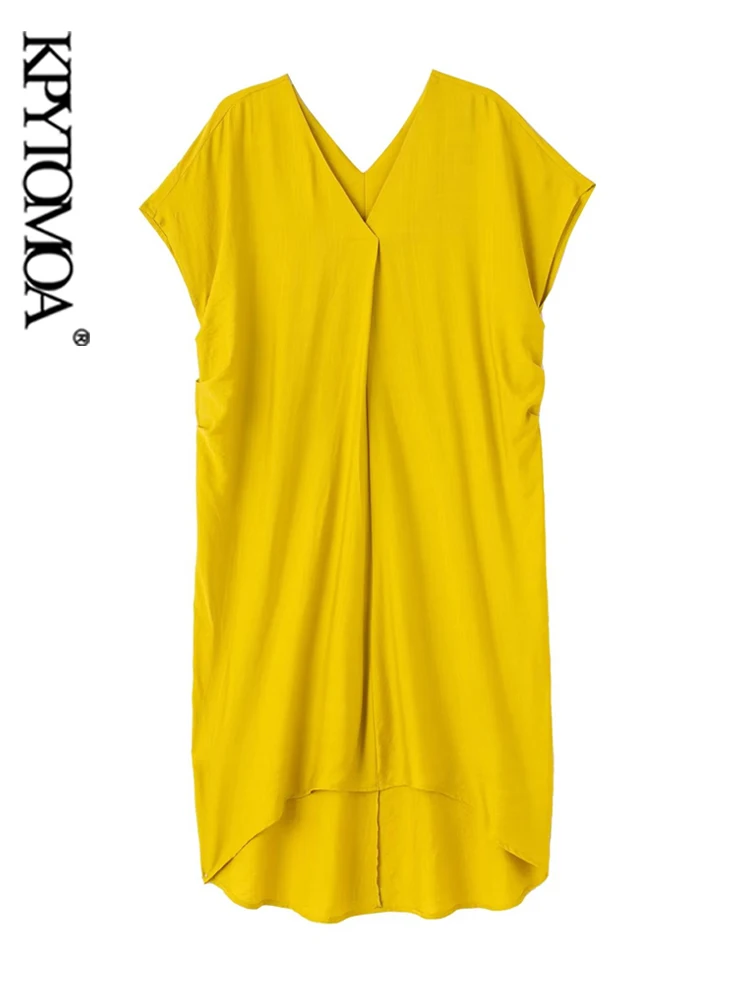 

KPYTOMOA женское модное свободное асимметричное льняное платье миди винтажные женские платья с V-образным вырезом и коротким рукавом Vestidos Mujer