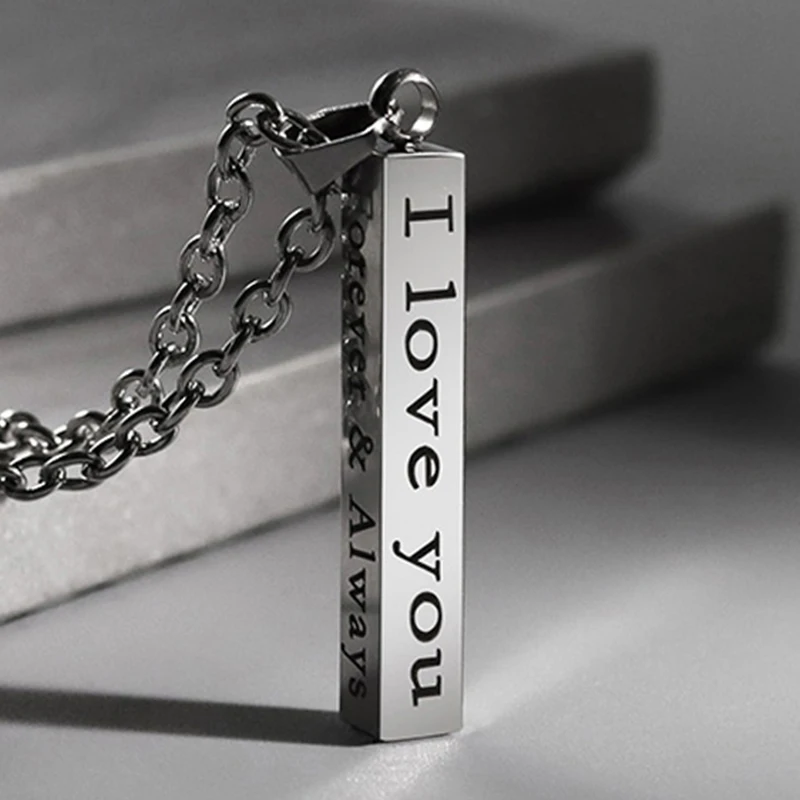 

Creative Stainless Steel I Love You Lettering Wishing Column Pendant Necklace Couple Necklaces Long Chain Lover's Gifts Jewelry