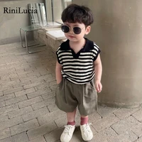 rinilucia 2022 summer new toddler baby clothes set boy striped fashion vest t shirt kid casual cotton short pants 2pcs suit
