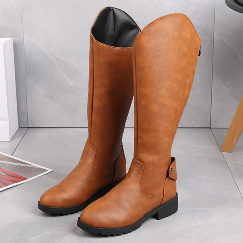 

Women's Boots 2022 Autumn Fashion High Boots Low Heel Zipper Motorcycle Boots for Women Chelsea Boots Female Knight Boots Botas