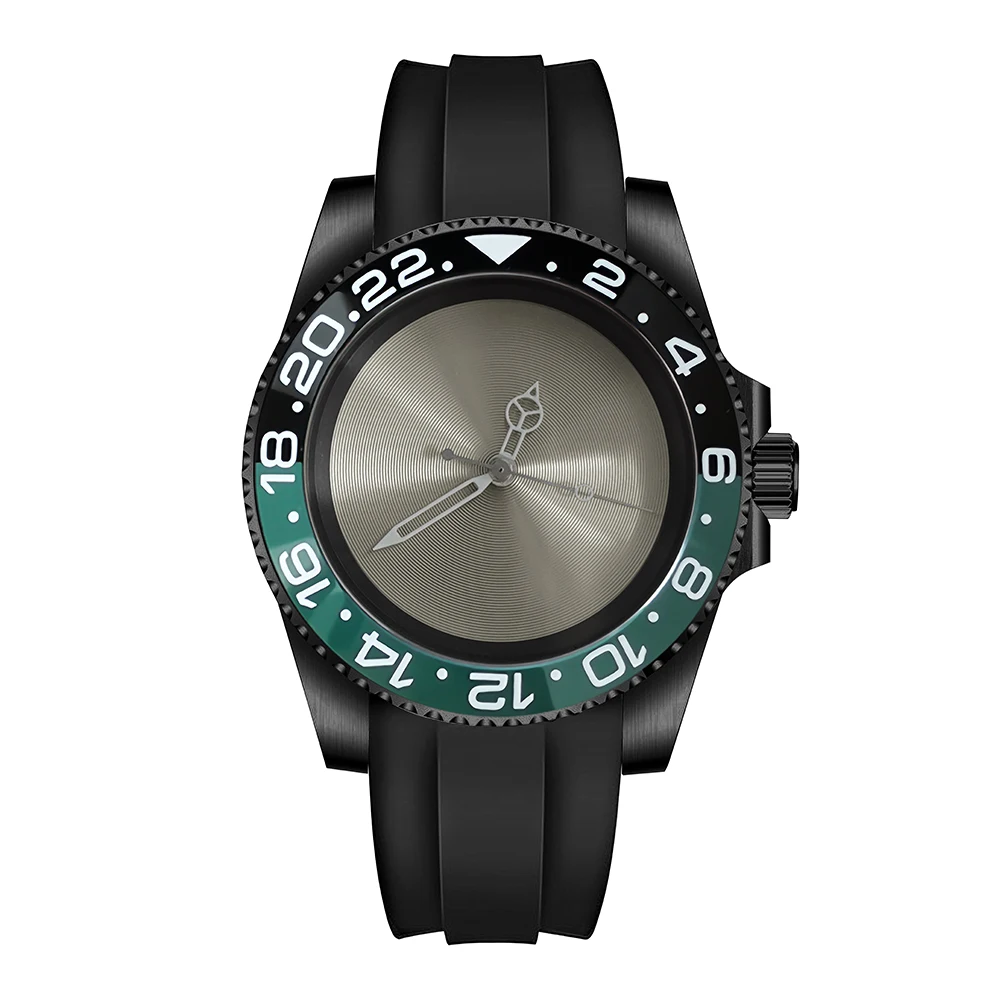 

Mechanical Watch PVD Black 40mm Precision Steel Case Rubber Band Blue Treasure Glass CD Grained Grey Dial with NH35