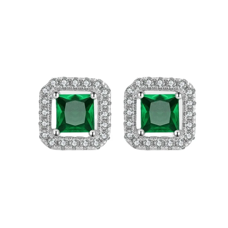 

Luxury S925 Sterling Silver Artificial Emeralds Stud Earrings for Women Girl Blingbling Party Fine Jewelry Eardrop Female’s Gift