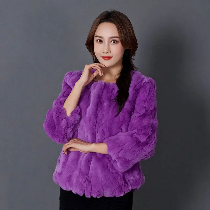 2022 Women Autumn Winter New Genuine Fur Jackets Female Short Solid Color Outerwear Ladies Loose Real Rex Rabbit Fur Coats Q391