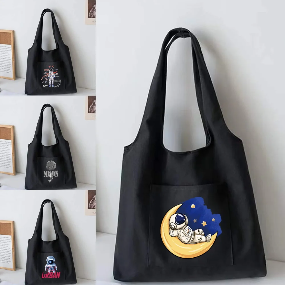 

Canvas Commuter Shopper Vest Bag Women's Shopping Bags Cotton Cloth Astronaut Series Reusable Grocery Handbags Fashion Tote Bags