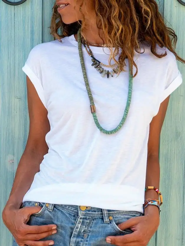 

Женская футболка с коротким рукавом, круглым вырезом и коротким рукавом