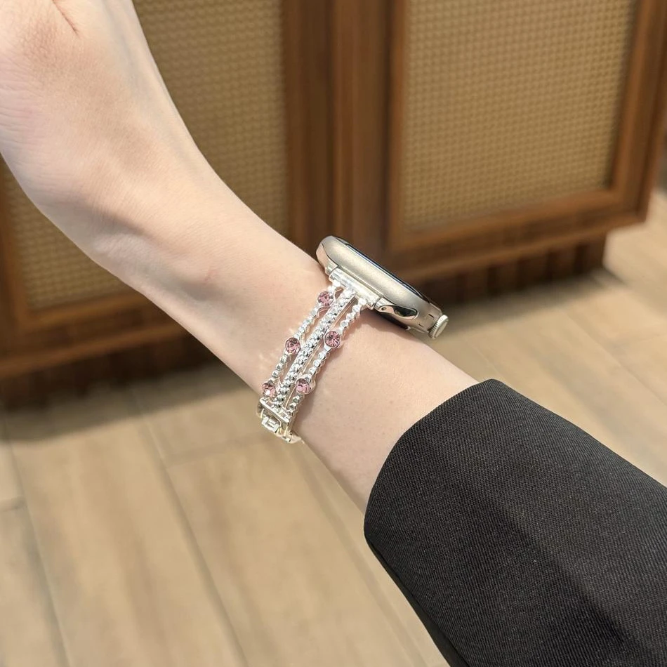 Фото Модный геометрический браслет с бриллиантами для Apple Watch Band S11/10/9/8/7/6/SE/Ultra, металлический ремешок для iWatch 49/46/45/44/42/41/40/38 мм №3