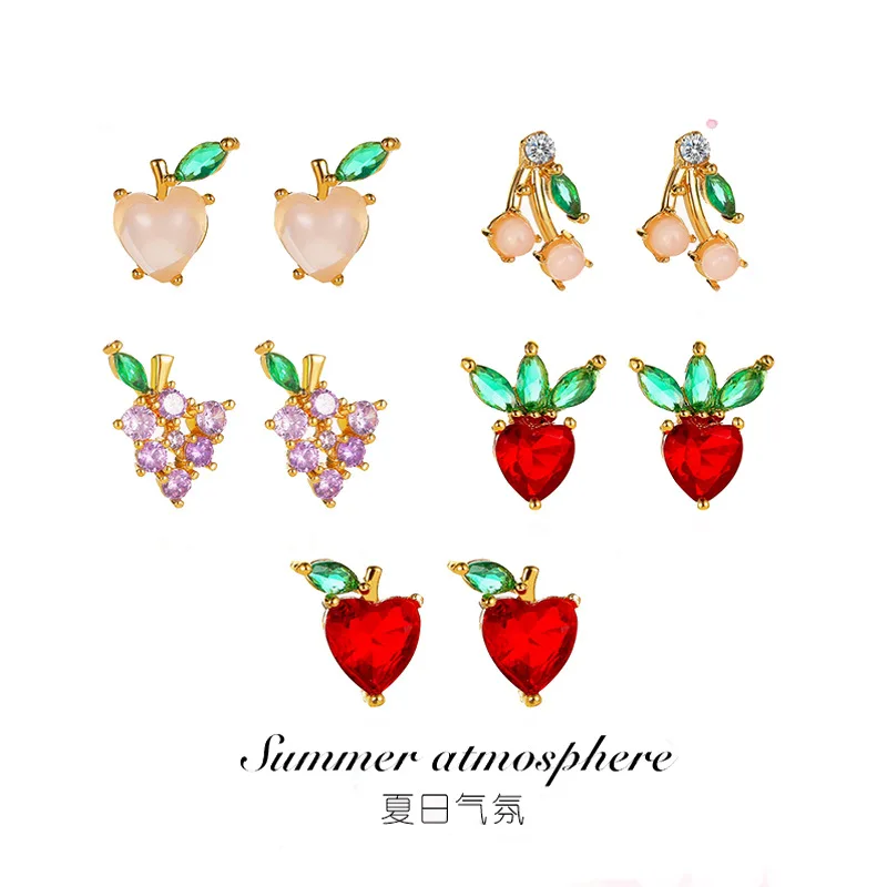 

2022 new small fresh fruit earrings sweet peach strawberry earrings cute soft cute girl earrings all-match student earrings