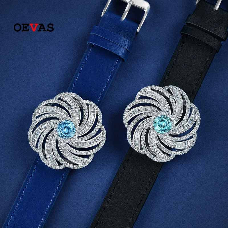 

OEVAS 100% 925 Sterling Silver Sparkling 9mm Synthetic Aquamarine Paraiba High Carbon Diamond Bracelets For Women Fine Jewelry