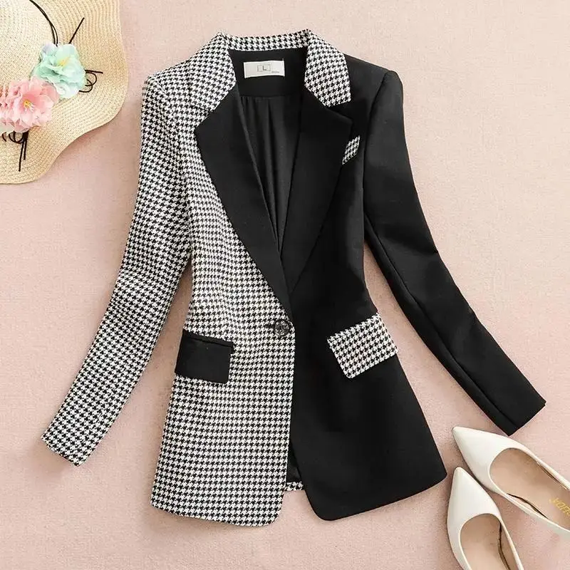 Black White Plaid Casual Women's Blazer Suits Tailoring Jacket for Women Latest Fashion Blazers Clothing Coat Korean Long Trend