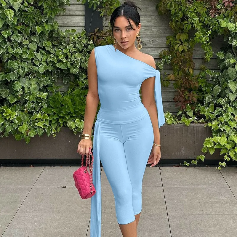 Новинка 2026: Комплект из двух предметов в стиле Bodycon для женщин – элегантный облегающий костюм с асимметричным воротником и шнуровкой (art.: 3920d7bb7f025) - 3920d7bb7f025