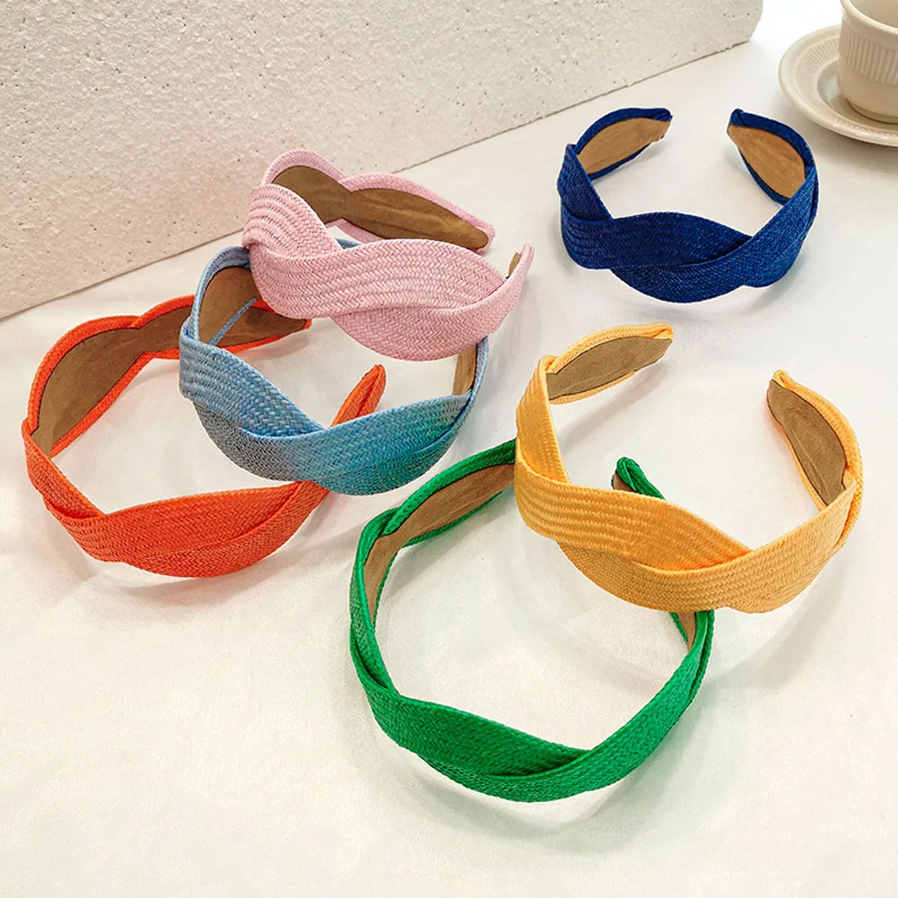 

Colorful Neon Straw weaving Twisted Hairbands Headbands Ornament Accessories Hair Accessories Wholesale Wide Brim Hair Bands New