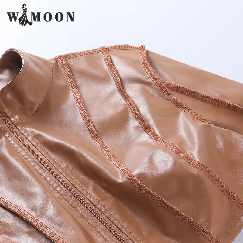 Long Sleeve Tide Short Coat  Women Autumn Winter New Ultra Short Zipper Leather Coat Sexy Club Bodycon Party Leather Jacket