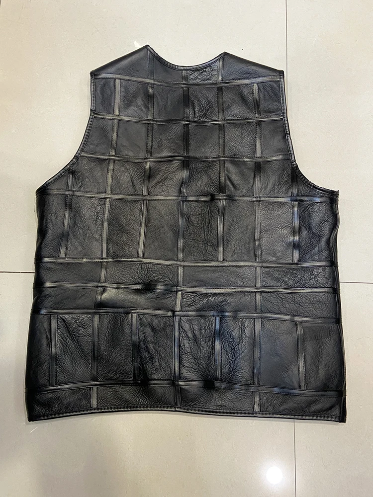 High Quality Fashion Spring Autumn Men Real Sheepskin Vest Genuine Leather Male's Vest Thick Fur Lining Leather Sleeveless Coat