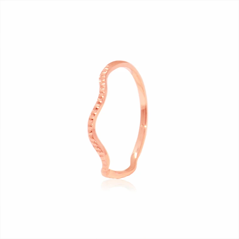 

18KT AU750 Genuine Solid Gold Rose Color Wave Tail Stackable Rings for Women Female Girl Gift Fine Jewelry