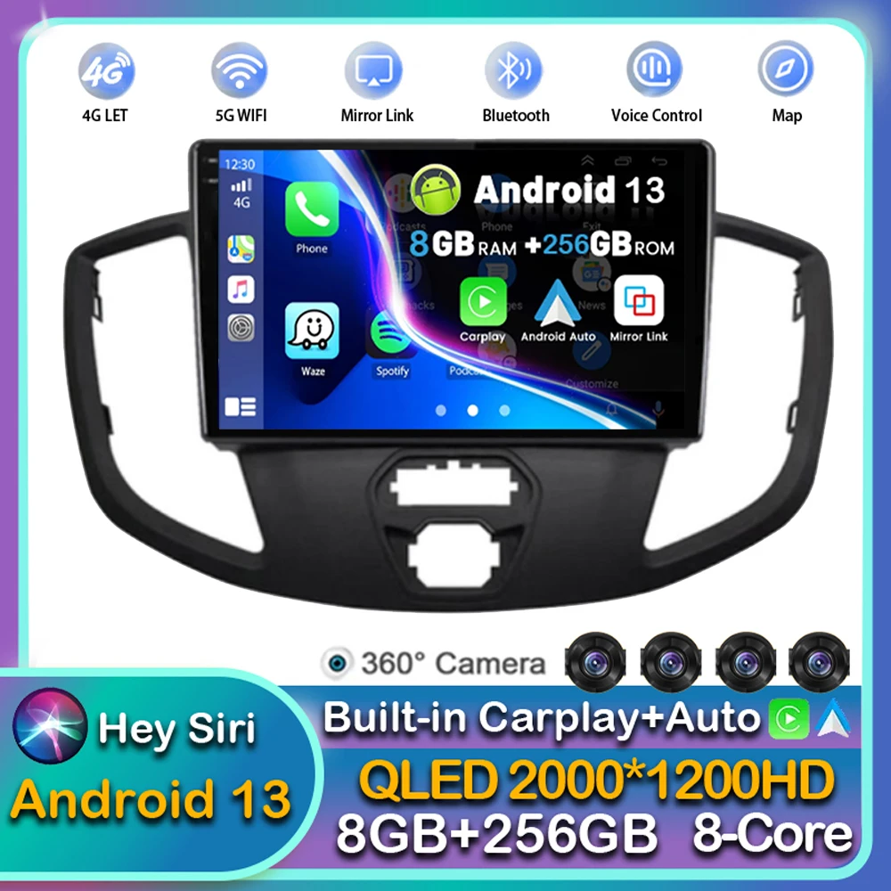 

Android 13 Carplay Auto Car Radio For Ford Transit 2015 2016 2017 2018 Multimedia GPS Navigation Player Video Stereo WIFI+4G DSP